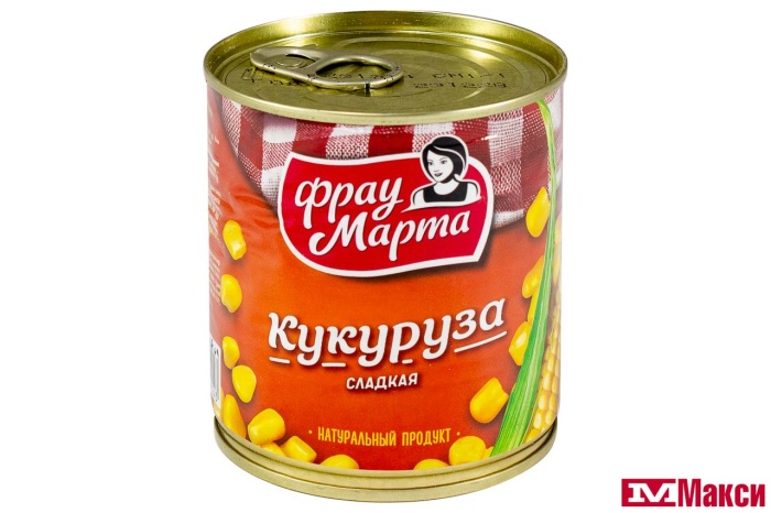 КУКУРУЗА САХАРНАЯ КОНСЕРВИРОВАННАЯ "ФРАУ МАРТА" 310Г Ж/Б С КЛЮЧОМ
