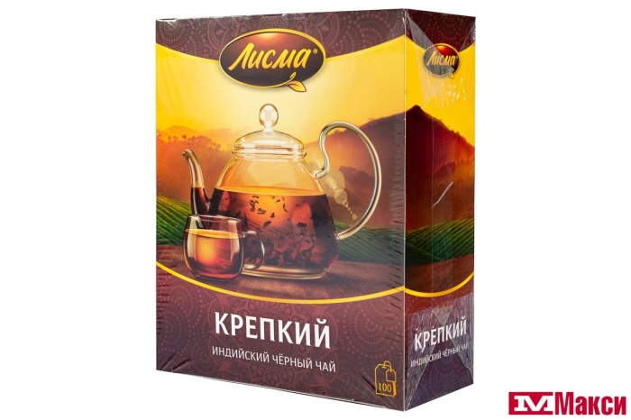 ЧАЙ "ЛИСМА" ИНДИЙСКИЙ КРЕПКИЙ ЧЕРНЫЙ 100 ПАКЕТИКОВ (МАЙ)