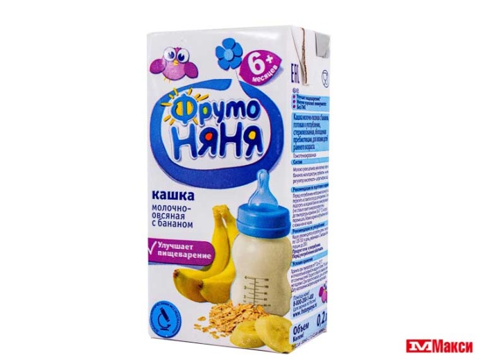КАШКА МОЛОЧНАЯ ЖИДКАЯ "ФРУТОНЯНЯ" 0,2Л ПАКЕТ (ПРОГРЕСС) (БЗМЖ)(овсяная со злаками и бананом)