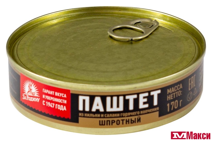 ПАШТЕТ ШПРОТНЫЙ "ЗА РОДИНУ" ИЗ БАЛТИЙСКОЙ КИЛЬКИ И САЛАКИ 170Г Ж/Б КЛЮЧ
