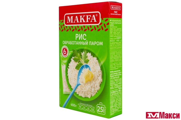 КРУПА РИС ПРОПАРЕННЫЙ ДЛИННОЗЕРНЫЙ "МАКФА" 400Г ВАРОЧНЫЕ ПАКЕТЫ