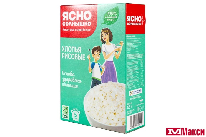 ХЛОПЬЯ РИСОВЫЕ "ЯСНО СОЛНЫШКО" 375Г