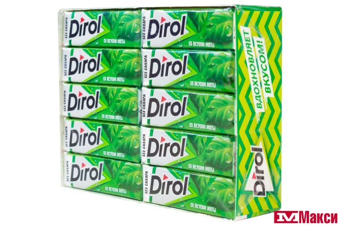ЖЕВАТЕЛЬНАЯ РЕЗИНКА "DIROL" ПОДУШЕЧКИ 13,6Г (МОН' ДЭЛИС РУСЬ)(мята)