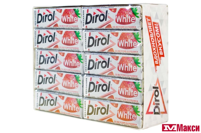 ЖЕВАТЕЛЬНАЯ РЕЗИНКА "DIROL" ПОДУШЕЧКИ 13,6Г (МОН' ДЭЛИС РУСЬ)(клубничная поляна white (отбеливающая))