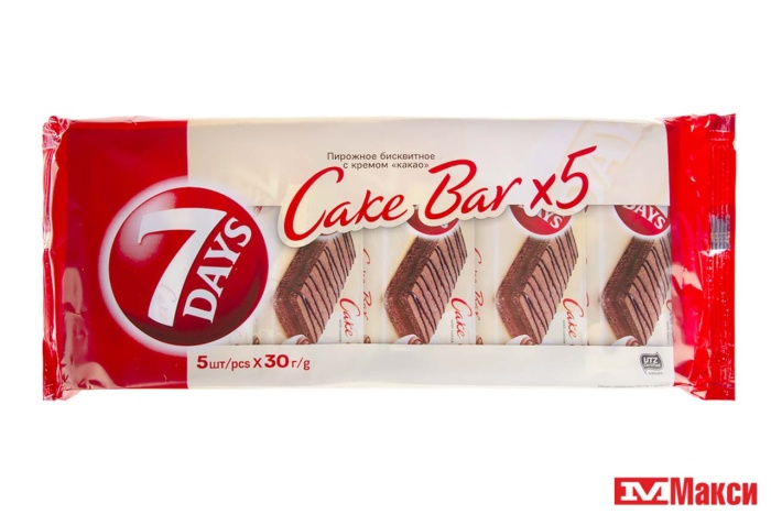БИСКВИТ "7 DAYS" CAKE BAR 30ГХ5ШТ(с кремом "какао")