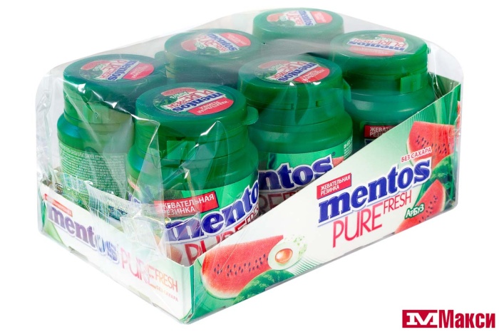 ЖЕВАТЕЛЬНАЯ РЕЗИНКА "MENTOS" ПЬЮР ФРЭШ 54Г (VAN MELLE)(арбуз)