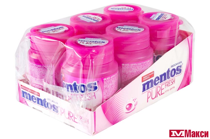 ЖЕВАТЕЛЬНАЯ РЕЗИНКА "MENTOS" ПЬЮР ФРЭШ 54Г (VAN MELLE)(тутти-фрутти)