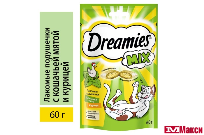 ЛАКОМСТВО ДЛЯ КОШЕК "DREAMIES" 60Г(микс с курицей и мятой)