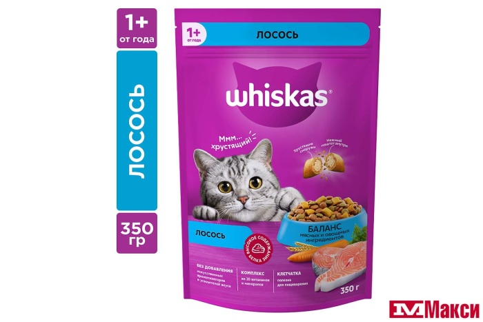 КОРМ ДЛЯ КОШЕК СУХОЙ "ВИСКАС" С НЕЖНЫМ ПАШТЕТОМ 350Г(лосось)