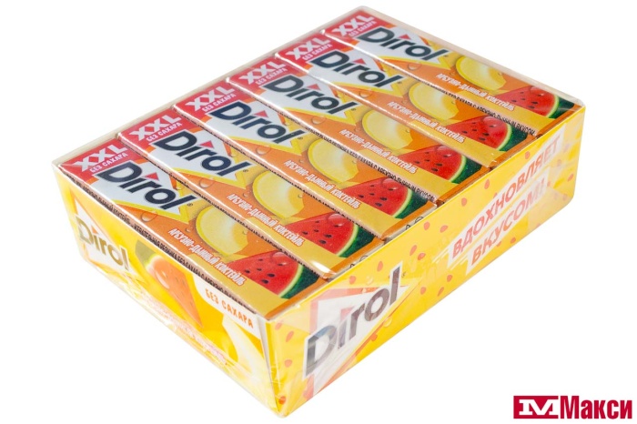 ЖЕВАТЕЛЬНАЯ РЕЗИНКА "DIROL" XXL 19Г (МОН' ДЭЛИС РУСЬ)(арбузно-дынный коктейль)