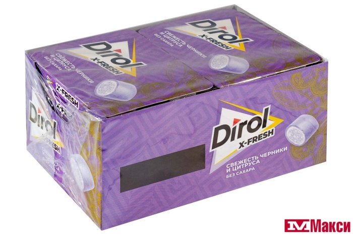 ЖЕВАТЕЛЬНАЯ РЕЗИНКА "DIROL" X-FRESH 16Г (МОН' ДЭЛИС РУСЬ)(черника и цитрусовые фрукты)
