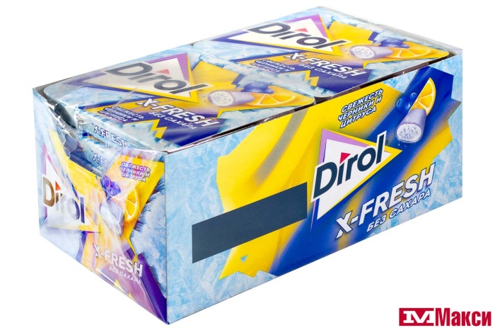 ЖЕВАТЕЛЬНАЯ РЕЗИНКА "DIROL" X-FRESH 16Г (МОН' ДЭЛИС РУСЬ)(черника и цитрусовые фрукты)