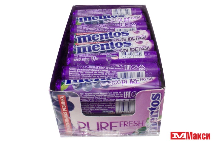 ЖЕВАТЕЛЬНАЯ РЕЗИНКА "MENTOS" РОЛЛ 15,5Г (VAN MELLE)(виноград)