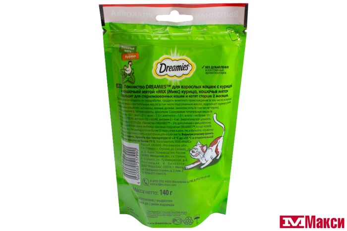 ЛАКОМСТВО Д/КОШЕК "DREAMIES" 140Г В АССОРТИМЕНТЕ(курица и кошачья мята)