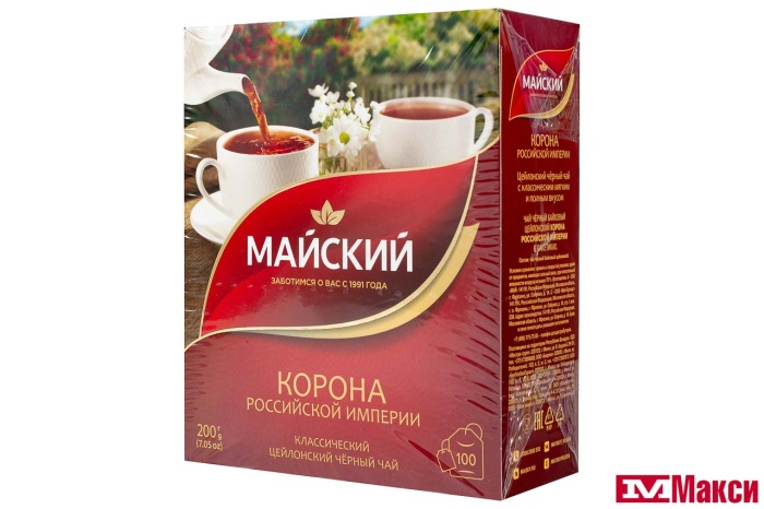 ЧАЙ "КОРОНА РОССИЙСКОЙ ИМПЕРИИ" ЦЕЙЛОНСКИЙ ЧЕРНЫЙ 100 ПАКЕТИКОВ С ЯРЛЫЧКАМИ (МАЙ)