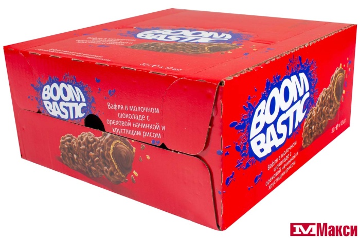 БАТОНЧИК ВАФЕЛЬНЫЙ "BOOMBASTIC" В МОЛОЧНОМ ШОКОЛАДЕ С ОРЕХОВЫМ КРЕМОМ И ХРУСТЯЩИМ РИСОМ 32Г (SOLEN)