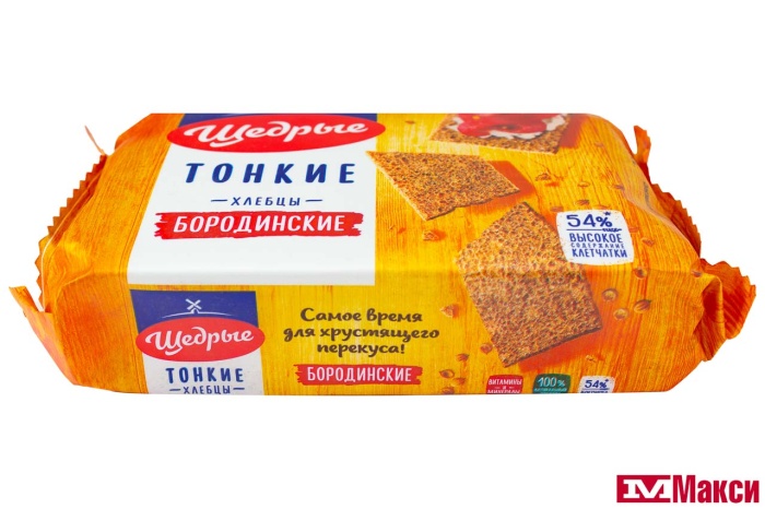 ХЛЕБЦЫ БОРОДИНСКИЕ ТОНКИЕ "ЩЕДРЫЕ" 170Г