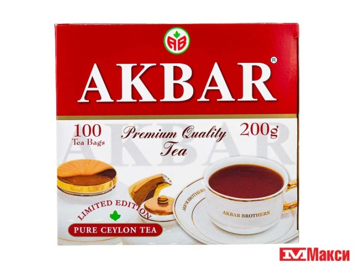 ЧАЙ ЧЕРНЫЙ "АКБАР" LIMITED EDITION 100 ПАКЕТИКОВ С ЯРЛЫЧКАМИ (КРАСНО-БЕЛАЯ ПАЧКА) (AKBAR)