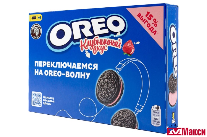 ПЕЧЕНЬЕ-СЭНДВИЧ САХАРНОЕ "OREO" КЛУБНИЧНЫЙ ВКУС 228Г (МОН' ДЭЛИС РУСЬ)