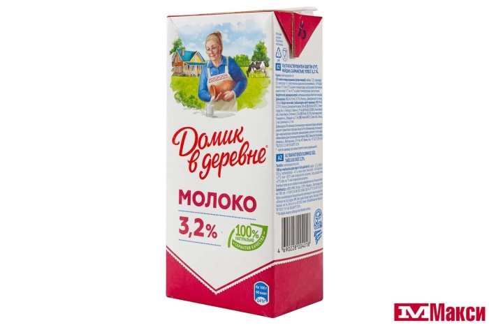 МОЛОКО "ДОМИК В ДЕРЕВНЕ" УЛЬТРАПАСТЕРИЗОВАННОЕ 3,2% 950Г (ВБД) (БЗМЖ)