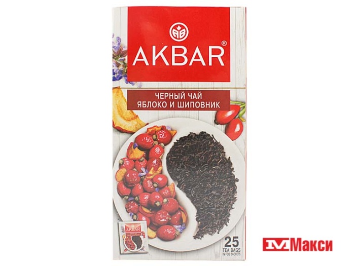 ЧАЙ ЧЕРНЫЙ "АКБАР" ЯБЛОКО И ШИПОВНИК 25 ПАКЕТИКОВ (AKBAR)