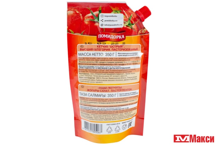 КЕТЧУП "ПОМИДОРКА" ОСТРЫЙ 350Г ПАКЕТ