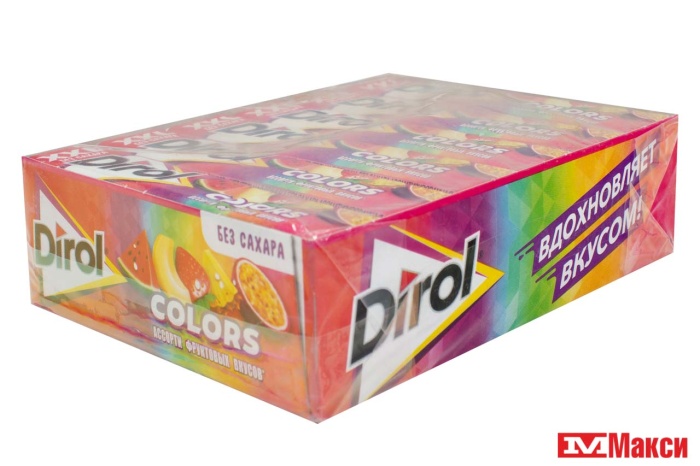 ЖЕВАТЕЛЬНАЯ РЕЗИНКА "DIROL" COLORS XXL АССОРТИ ФРУКТОВЫХ ВКУСОВ 19Г (МОН' ДЭЛИС РУСЬ)