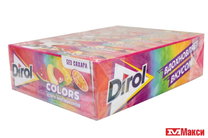 ЖЕВАТЕЛЬНАЯ РЕЗИНКА "DIROL" COLORS XXL АССОРТИ ФРУКТОВЫХ ВКУСОВ 19Г (МОН' ДЭЛИС РУСЬ)