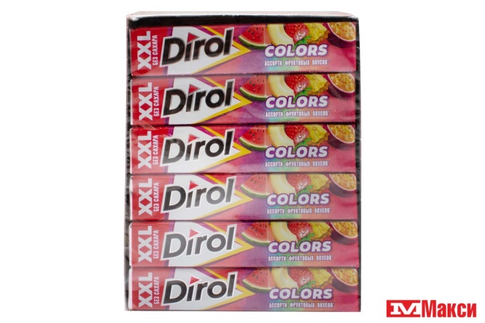 ЖЕВАТЕЛЬНАЯ РЕЗИНКА "DIROL" COLORS XXL АССОРТИ ФРУКТОВЫХ ВКУСОВ 19Г (МОН' ДЭЛИС РУСЬ)