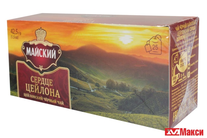 ЧАЙ "МАЙСКИЙ" СЕРДЦЕ ЦЕЙЛОНА ЧЕРНЫЙ 25 ПАКЕТИКОВ (МАЙ)