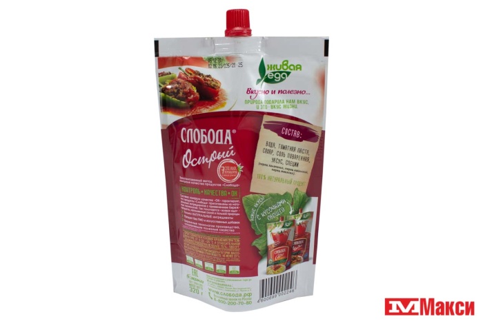 КЕТЧУП "СЛОБОДА" ОСТРЫЙ 320Г ПАКЕТ (ЭФКО)