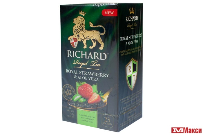 ЧАЙ "RICHARD" ROYAL STRAWBERRY & ALOE VERA ЗЕЛЕНЫЙ 25 ПАКЕТИКОВ (МАЙ)