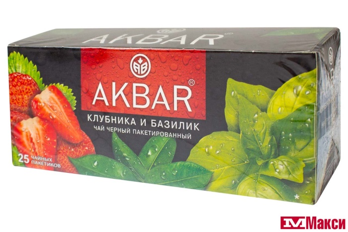 ЧАЙ (AKBAR) "АКБАР" КЛУБНИКА И БАЗИЛИК ЧЕРН. 25ПАК