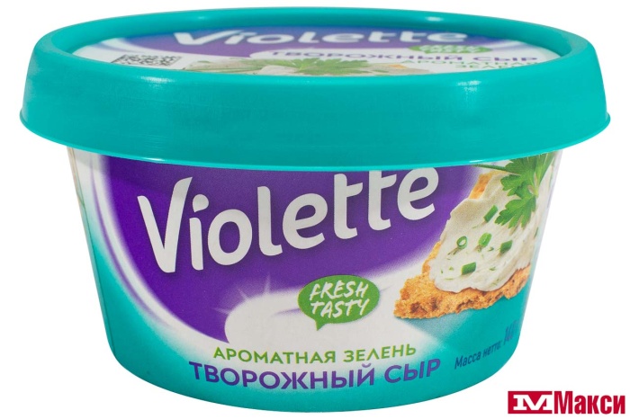СЫР ТВОРОЖНЫЙ "VIOLETTE" С ЗЕЛЕНЬЮ 70% 140Г (КАРАТ) (БЗМЖ)
