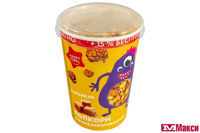 ПОПКОРН "HAPPY CORN" КАРАМЕЛЬ 100Г СТАКАН