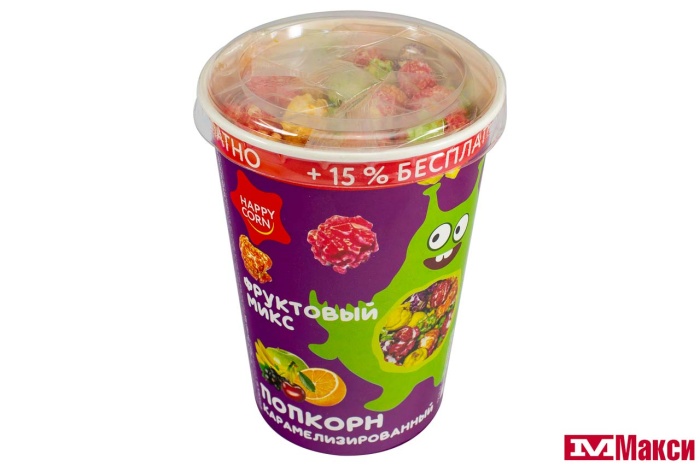 ПОПКОРН "HAPPY CORN" ФРУКТОВЫЙ МИКС 100Г СТАКАН