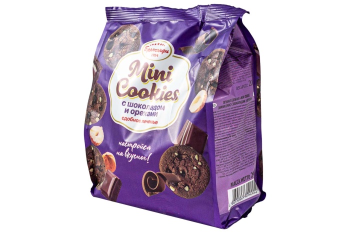 ПЕЧЕНЬЕ СДОБНОЕ "MINI СOOKIES" 200Г (БРЯНКОНФИ)(с шоколадом и орехами)