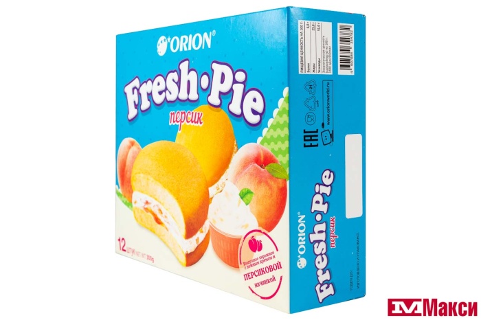 БИСКВИТ "FRESH PIE" С ПЕРСИКОВОЙ НАЧИНКОЙ 12ШТХ25Г (ОРИОН)