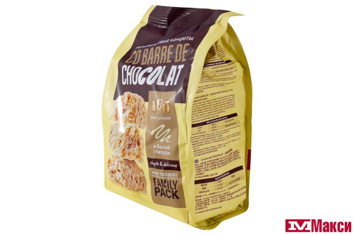 КОНФЕТЫ "CO BARRE DE CHOCOLAT" МУЛЬТИЗЛАКОВЫЕ С БЕЛОЙ ГЛАЗУРЬЮ 135Г (В.А.Ш ШОКОЛАТЬЕ)