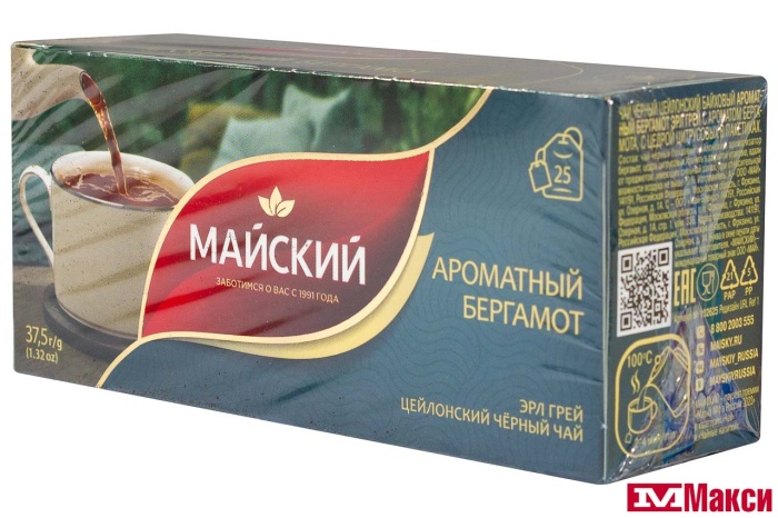ЧАЙ "МАЙСКИЙ" АРОМАТНЫЙ БЕРГАМОТ ЭРЛ ГРЕЙ ЧЕРНЫЙ 25ПАК (МАЙ) 