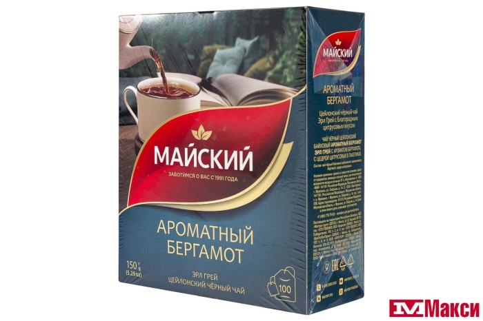 ЧАЙ "МАЙСКИЙ" АРОМАТНЫЙ БЕРГАМОТ ЭРЛ ГРЕЙ ЧЕРНЫЙ 100ПАК (МАЙ) 