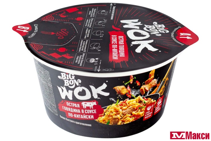 ЛАПША БЫСТРОГО ПРИГОТОВЛЕНИЯ "БИГ БОН WOK" 85Г(острая говядина в соусе "по-китайски")