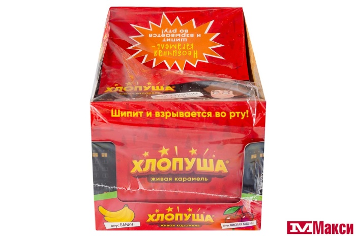 КАРАМЕЛЬ "ХЛОПУША" ПЕТЯ И ВОЛК СО ВКУСОМ КИСЛАЯ ВИШНЯ И БАНАН 7Г (ЭВРИКА)