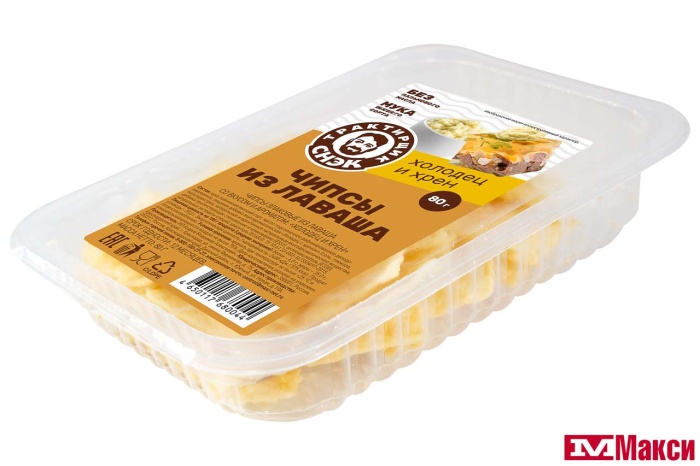 ЧИПСЫ "ТРАКТИРЩИК СНЭК" ИЗ ЛАВАША ХОЛОДЕЦ И ХРЕН 80Г