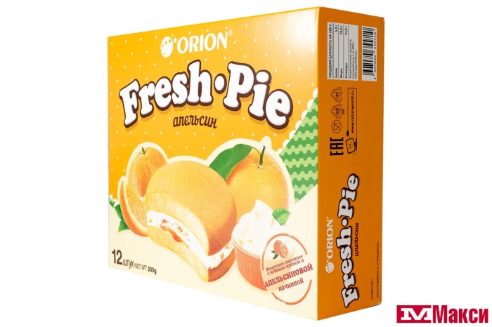 БИСКВИТ "FRESH PIE" С АПЕЛЬСИНОВОЙ НАЧИНКОЙ 12ШТХ25Г (ОРИОН)