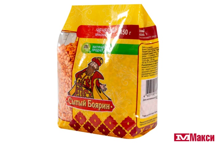 КРУПА ЧЕЧЕВИЦА КРАСНАЯ "СЫТЫЙ БОЯРИН" 450Г
