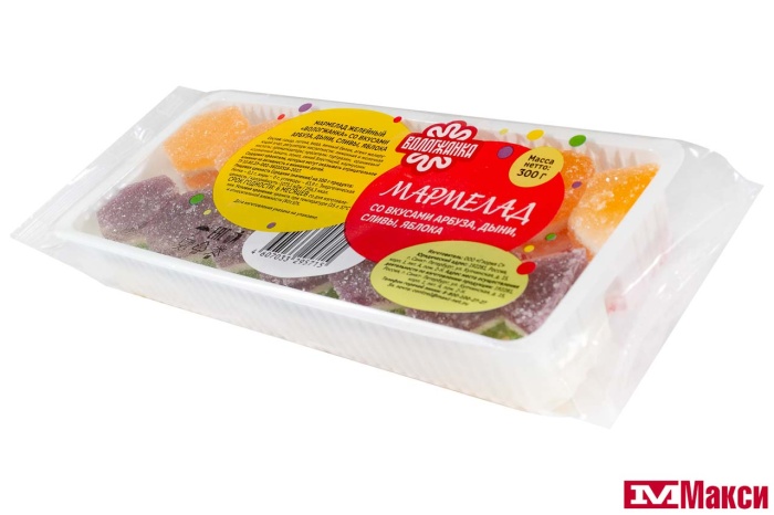 МАРМЕЛАД "ВОЛОГЖАНКА" МИКС: АРБУЗ, ДЫНЯ, СЛИВА, ЯБЛОКО 300Г