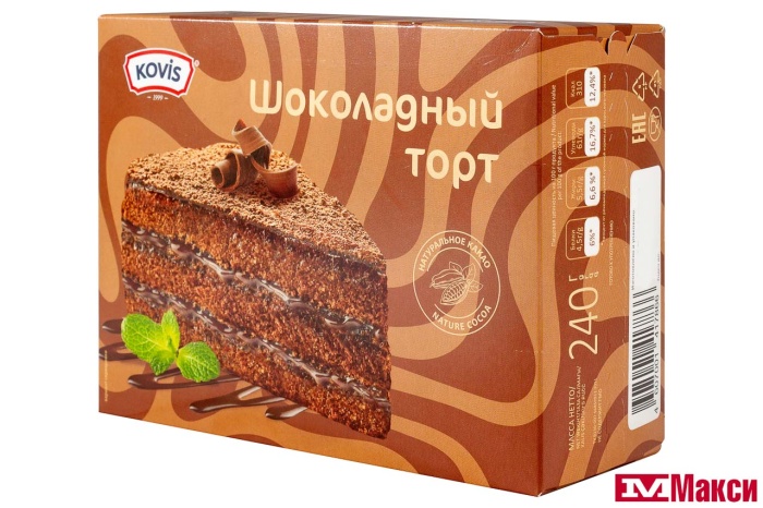ТОРТ БИСКВИТНЫЙ "KOVIS" ШОКОЛАДНЫЙ 240Г (РАМЕНСКИЙ КК)