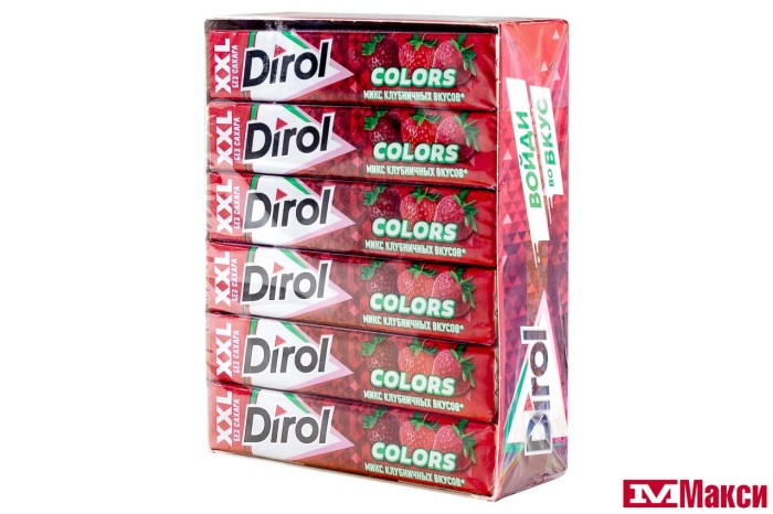 ЖЕВАТЕЛЬНАЯ РЕЗИНКА "DIROL" COLORS XXL МИКС КЛУБНИЧНЫХ ВКУСОВ 19Г (МОН' ДЭЛИС РУСЬ)