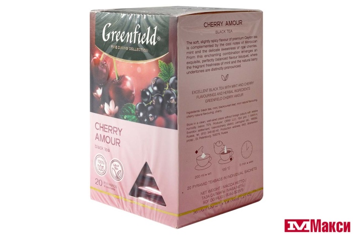 ЧАЙ "GREENFIELD" ЧЕРРИ АМОР ЧЕРНЫЙ 20ПИРАМИДОК (ОРИМИ-ТРЭЙД)